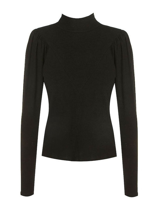 BSB Damen Bluse Langärmelig Rollkragenpullover Schwarz