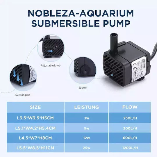 Nobleza Aquarium Circulation Pump M1S NOBLEZA 8037506 Water Pump Aquarium 250L/h 3W