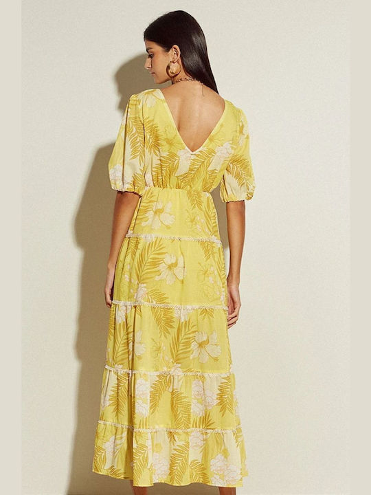 BSB Sommer Maxi Kleid mit Rüschen Gelb