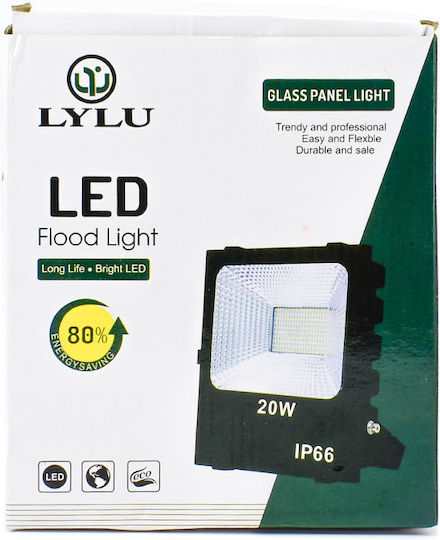 Flood Στεγανός Προβολέας LED 20W Ψυχρό Λευκό 6500K IP66