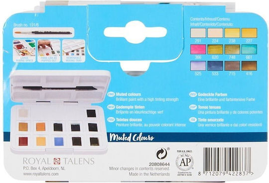 Royal Talens Van Gogh Pocket Box Muted Colours Set of Watercolours Multicolored with Brush 12pcs