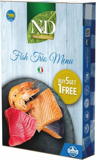 Farmina Fish Trio Menu Wet Food for Adult Cats in Cans with Shrimps, Salmon and Tuna Grain-Free 6x70gr