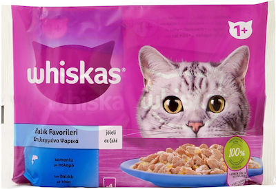 Whiskas Multipouch Wet Food for Adult Cats In Pouch with Salmon / Tuna In Jelly 4pcs 85gr