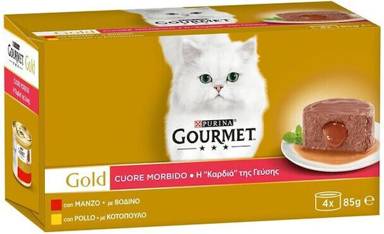 Purina Gourmet Gold Υγρή Τροφή για Ενήλικες Γάτες σε Φακελάκι με Κοτόπουλο και Μοσχάρι 4x85gr