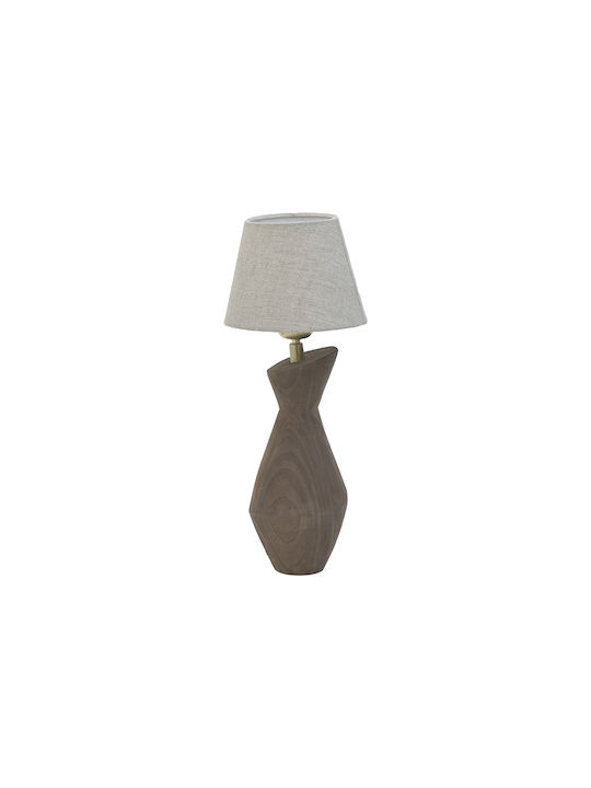 Inart Wood Vintage Table Lamp with Beige Shade and Brown Base