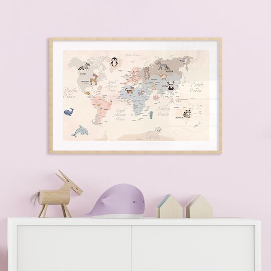 Walls Kids Wall Art Colorful Map of Animals