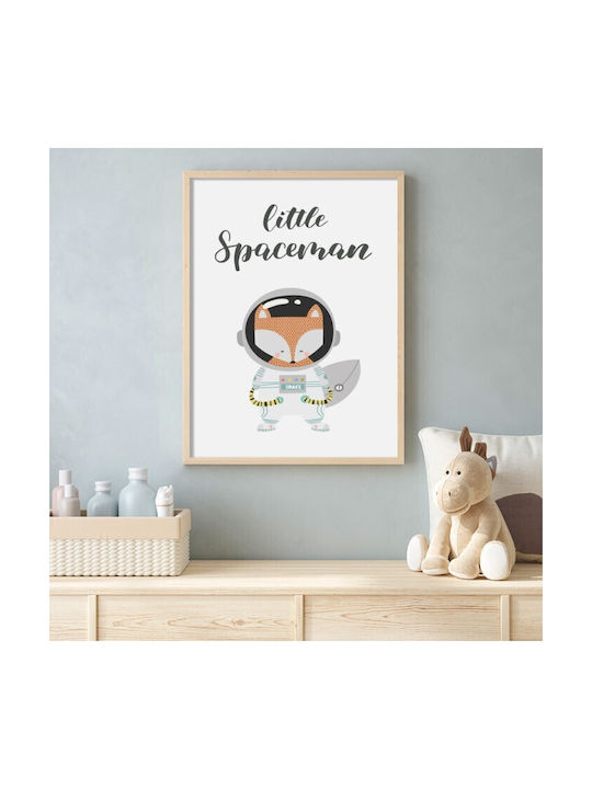 Walls Kids Wall Art Fox Little Spaceman with White Frame from Wood 15x20cm