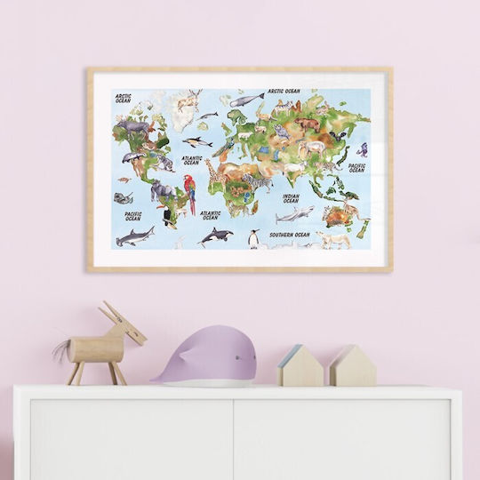 Walls Kids Wall Art Colorful Map of Animals