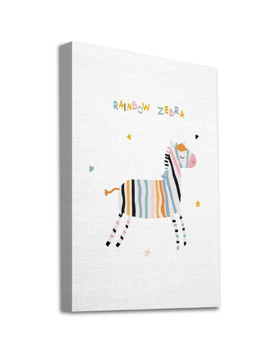 Walls Kids Wall Art Rainbow Zebra with White Frame on Canvas 70x100cm