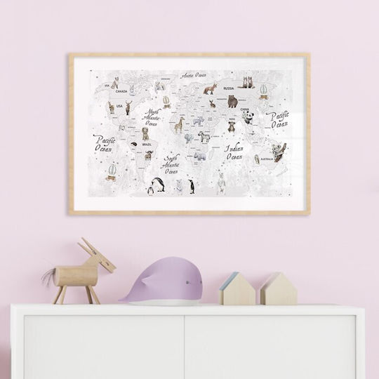Walls Kids Wall Art Gray Map Animals