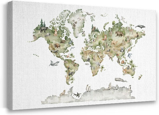 Walls Kids Framed Green Map Animals