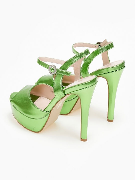 Issue Fashion Platform Women's Sandals Green with Chunky High Heel