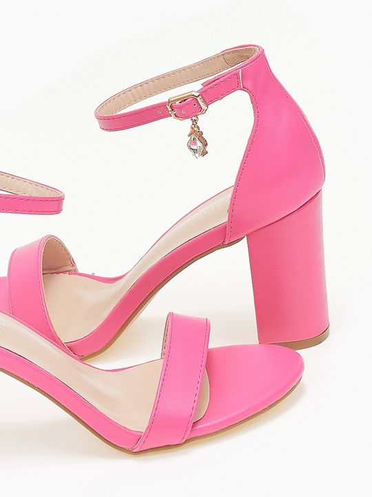 Issue Fashion Women's Sandals with Ankle Strap Fuchsia with Chunky High Heel