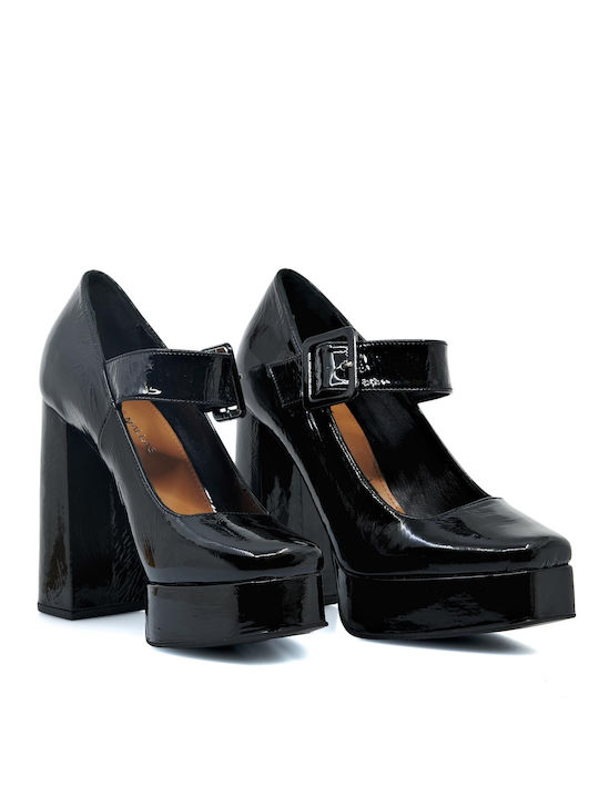 Tsakiris Mallas Patent Leather Black Heels with Strap
