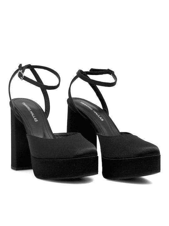 Tsakiris Mallas Leather Black Heels with Strap