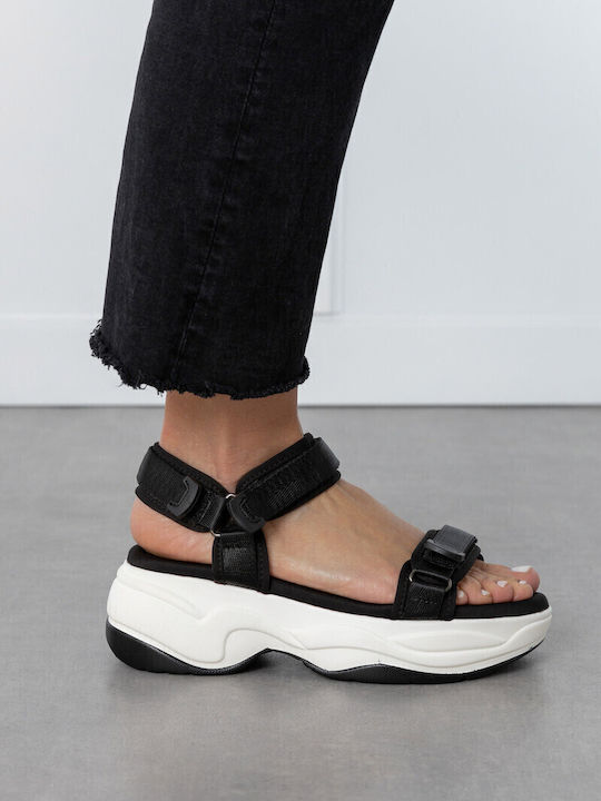 Women's Flat Sandals with Strap in Black Color