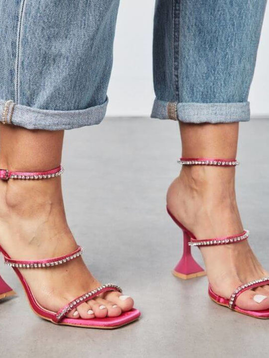 Stoff Sandalen mit Strass Fuchsie