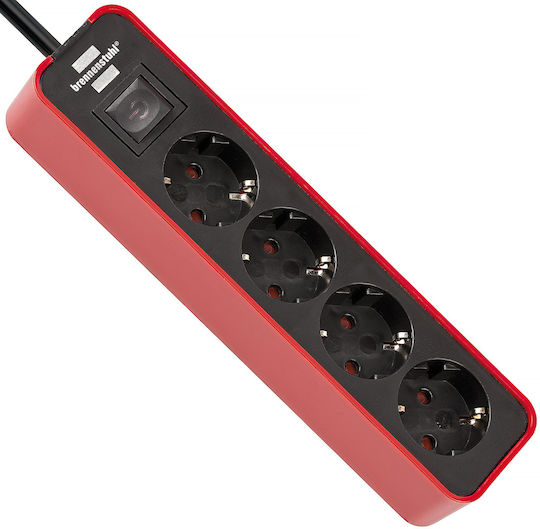 Brennenstuhl H05VV-F 3G1,5 Power Strip 4 Positions with Switch and Cable 1.5m Red