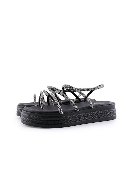 Love4shoes Leather Women's Flat Sandals in Black Color