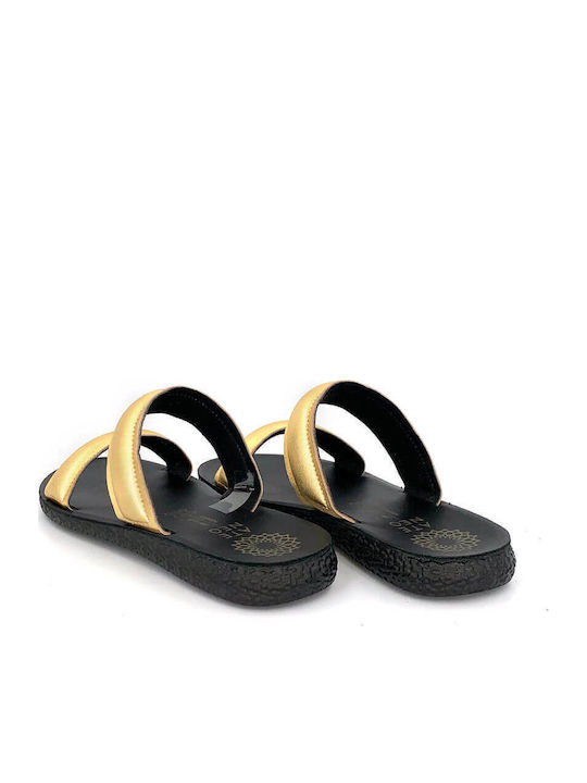 Leather Women's Flat Sandals in Gold Color