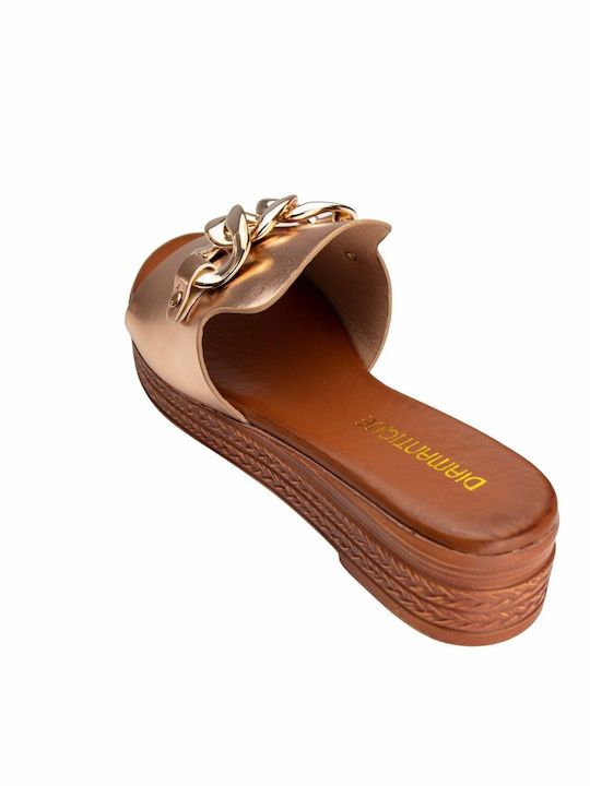 Diamantique Leather Women's Flat Sandals in Gold Color