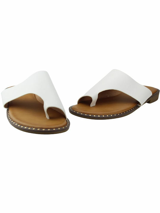 Diamantique Leather Women's Flat Sandals in White Color