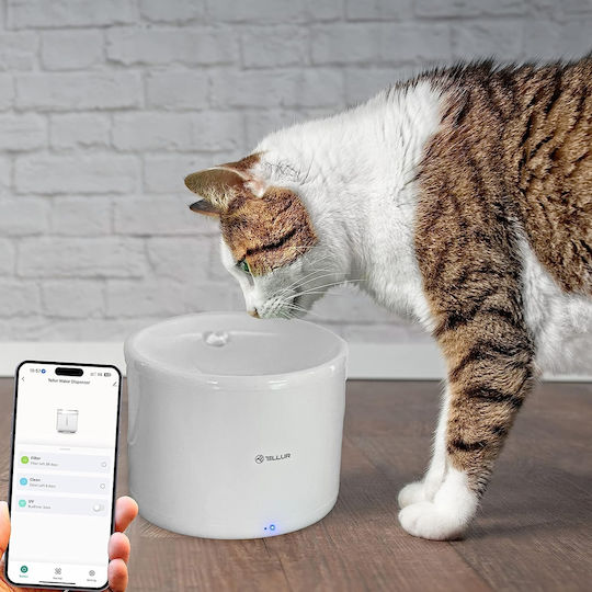 Tellur Automatisch Metallisch Wasserspender / Brunnen für Hund & Katze 2lt 16cm in Weiß Farbe
