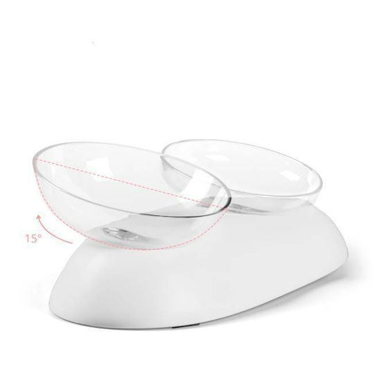 Fida Plastic Bowl Food for Dog & Cat with Base 2x 340ml in White Color 2pcs