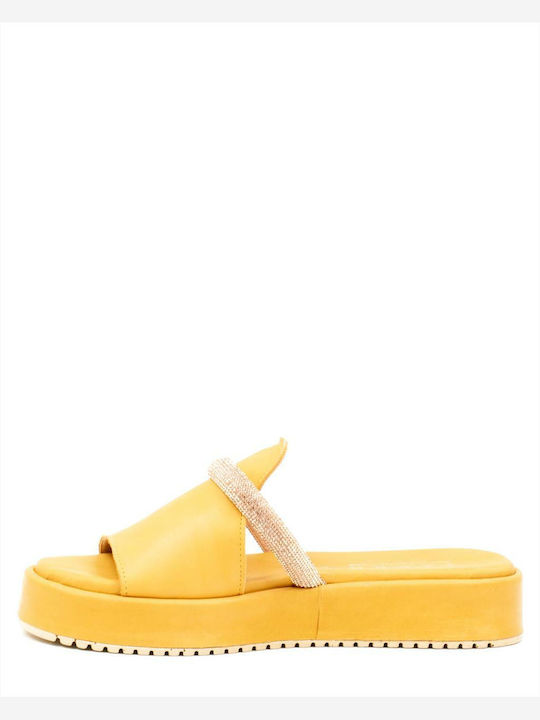 Zakro Collection Leather Women's Flat Sandals in Yellow Color