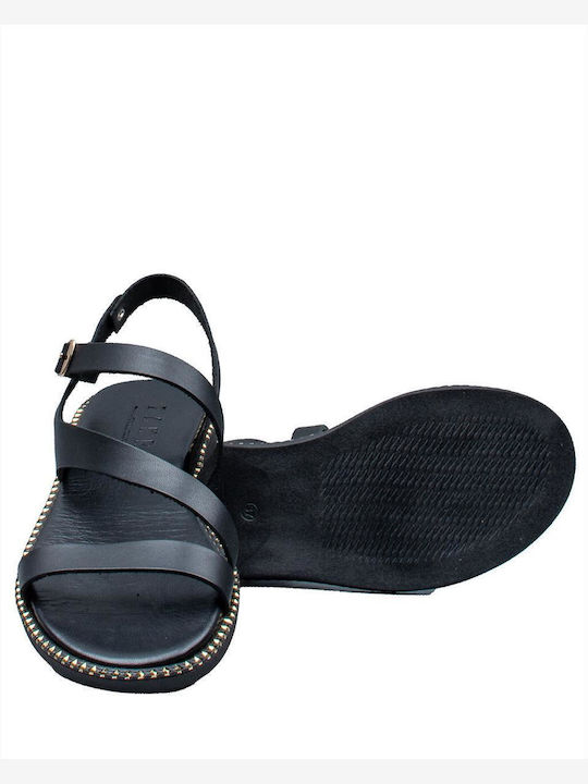 Zakro Collection Leather Women's Flat Sandals in Black Color