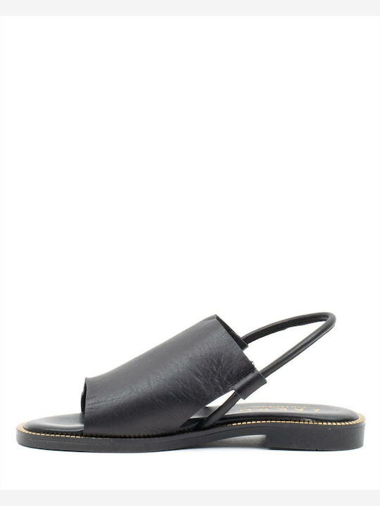 Zakro Collection Leather Women's Flat Sandals with Strap in Black Color