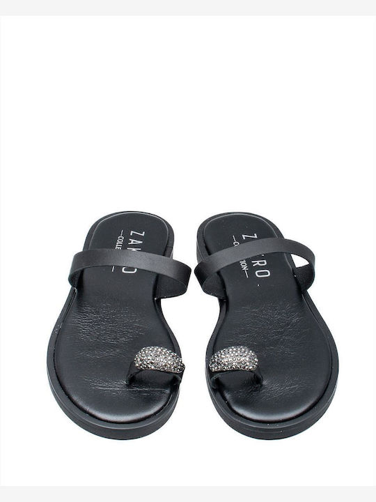 Zakro Collection Leather Women's Flat Sandals in Black Color