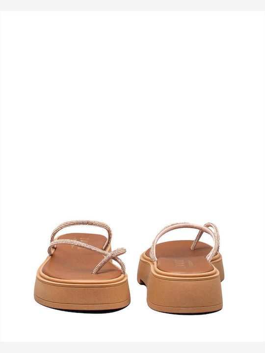 Flache Sandalen für Damen Flatforms in Tabac Braun Farbe