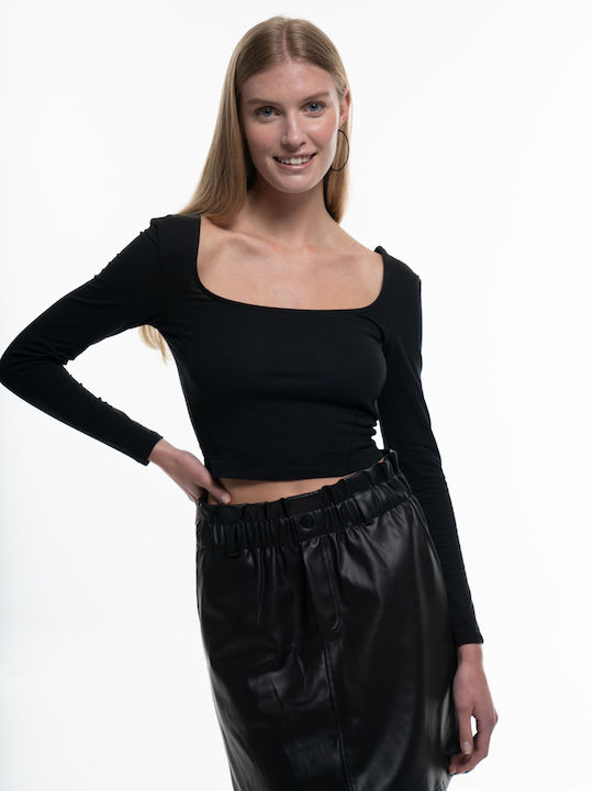 Γυναικείο Crop Top Μακρυμάνικο Μαύρο