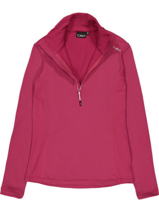 Χειμερινή Γυναικεία Fleece Μπλούζα Μακρυμάνικη με Φερμουάρ Φούξια