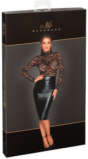 Noir Handmade Wetlook Lace Φόρεμα Μαύρο