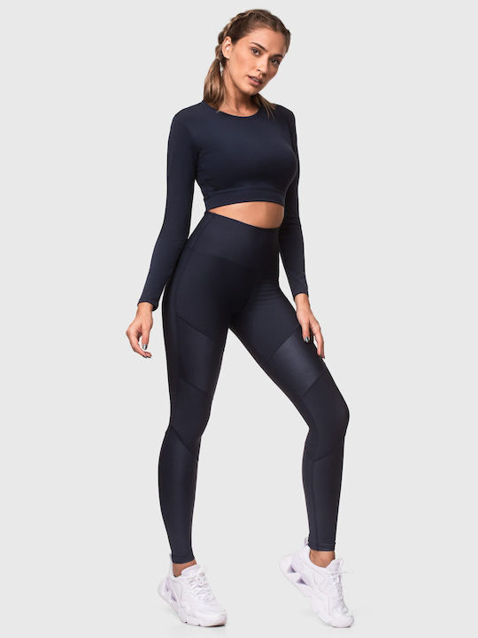 Superstacy Women's Athletic Crop Top Long Sleeve Navy Blue