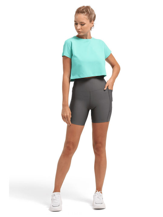 Superstacy Damen Sportliches Crop Top Kurzarm Türkis