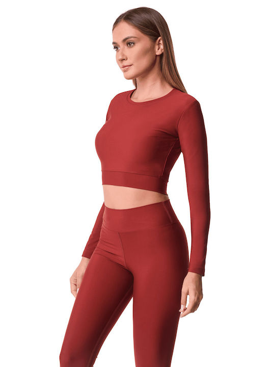 Superstacy Damen Sportliches Crop Top Langärmelig Burgundisch