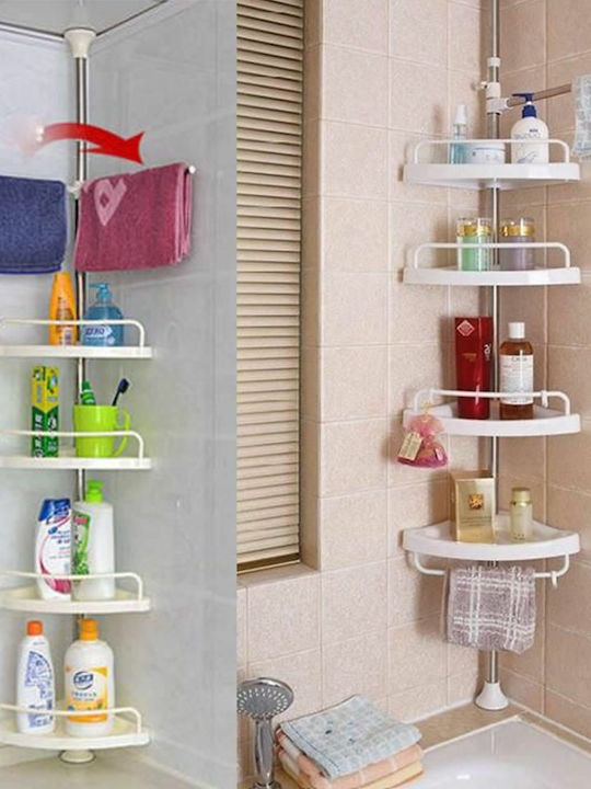 Ecke An der Wand montiert Badezimmerregal Metallisch mit 4 Regalböden Weiß