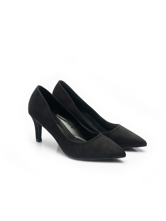 Malesa Suede Pointed Toe Black Heels -BLACK