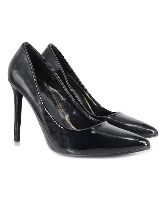 Malesa Patent Leather Pointed Toe Black Heels -BLACK