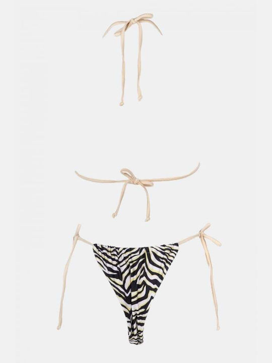 Set Bikini Triunghi Cu Burete Detașabil Animal Print Bej