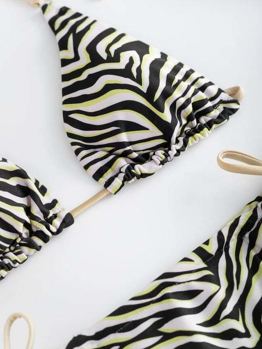 Set Bikini Triunghi Cu Burete Detașabil Animal Print Bej
