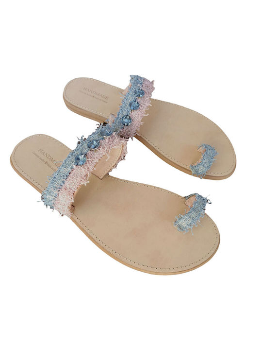 Fashion Beads Leather Women's Flat Sandals in Pink Color