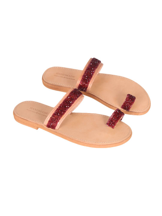 Fashion Beads Handmade Leather Women's Sandals Burgundy