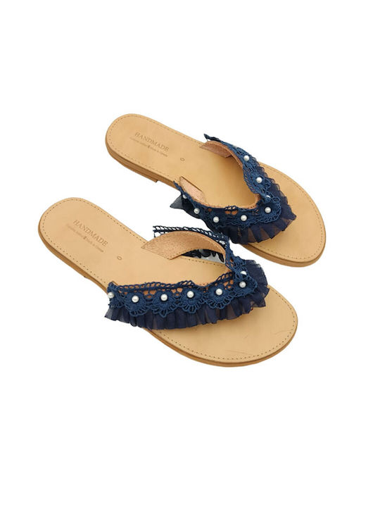 Fashion Beads Handmade Leather Women's Sandals Blue