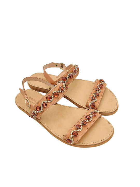 Fashion Beads Handmade Leather Women's Sandals with Stones Red