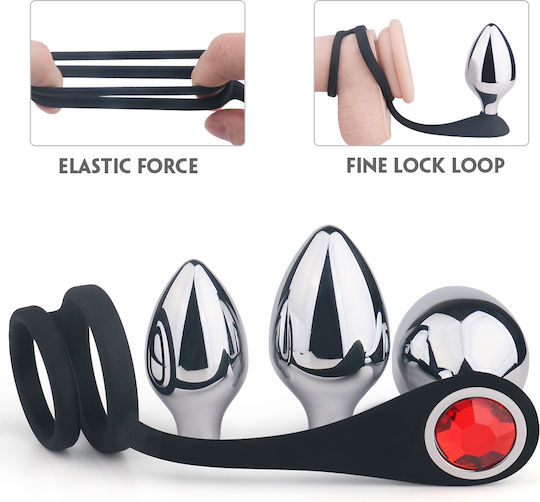 Kinksters Ring Schwanz Silikon mit Analplug Schwarz