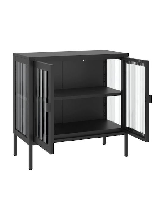 Floor-standing Living Room Display Cabinet made of Metal with Glass Black 70x35x70cm